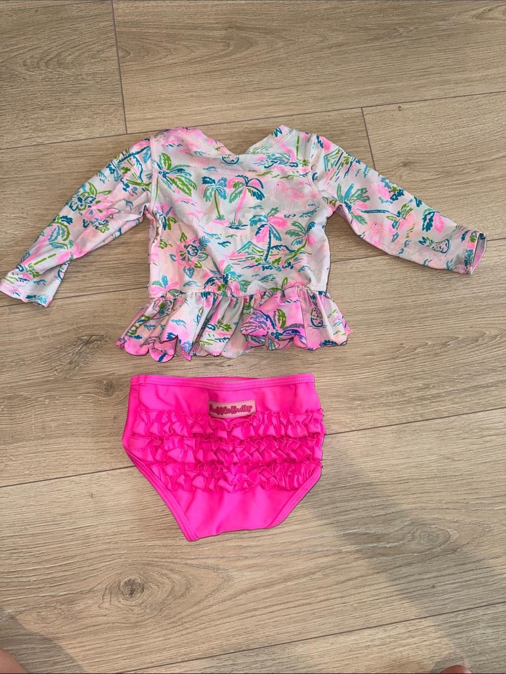 Kids Pink Floral Rash Guard Swim Set - Pink